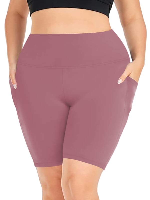 Șorturi de yoga pentru femei cu buzunare, talie înaltă, material Milk Silk, poliester + spandex, elasticitate ridicată