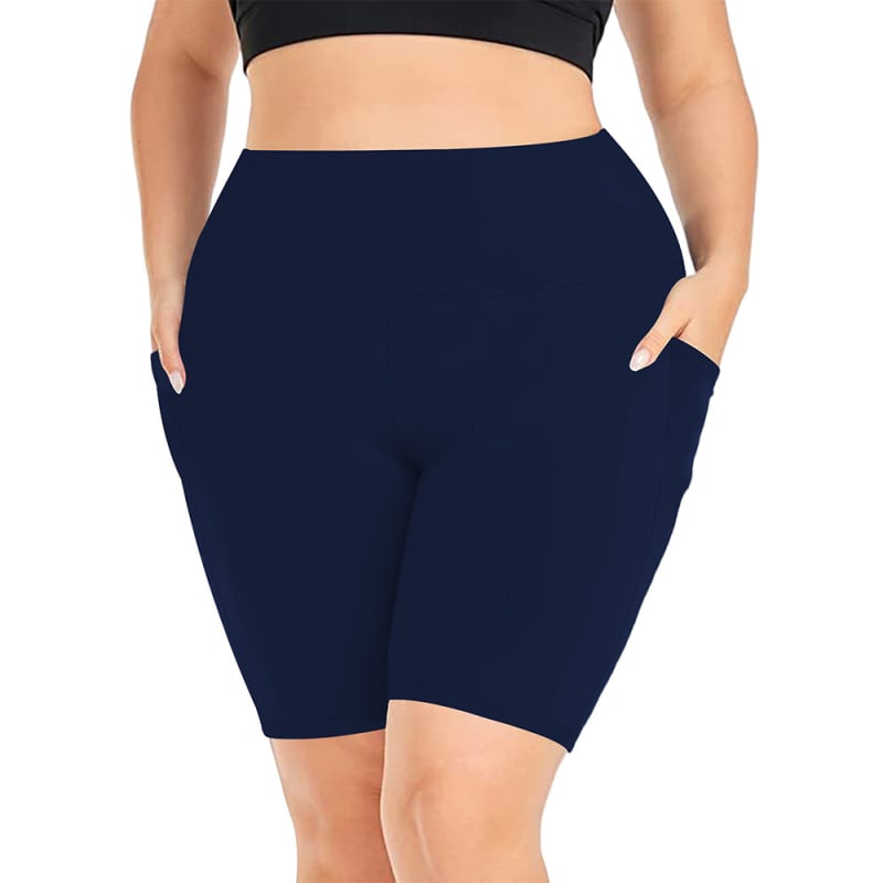 Șorturi de yoga pentru femei cu buzunare, talie înaltă, material Milk Silk, poliester + spandex, elasticitate ridicată
