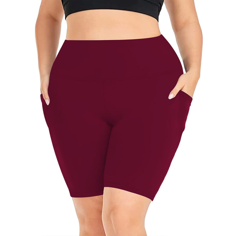 Șorturi de yoga pentru femei cu buzunare, talie înaltă, material Milk Silk, poliester + spandex, elasticitate ridicată