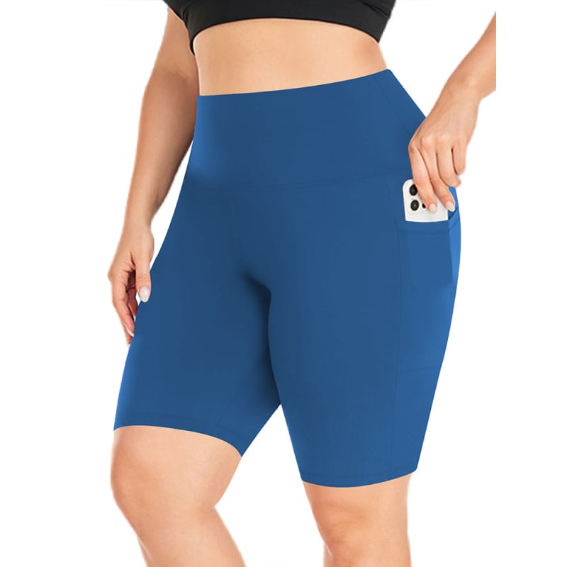 Șorturi de yoga pentru femei cu buzunare, talie înaltă, material Milk Silk, poliester + spandex, elasticitate ridicată