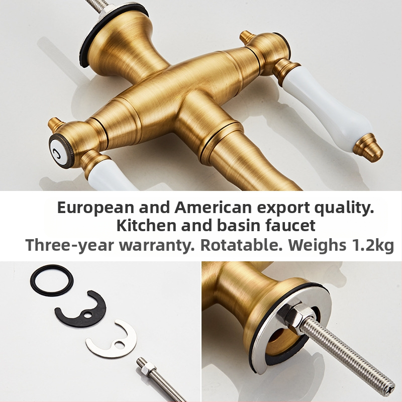 Смесител за кухненска мивка, двойна класическа конфигурация, корпус от мед, керамичен клапан, вход/изход G1/2