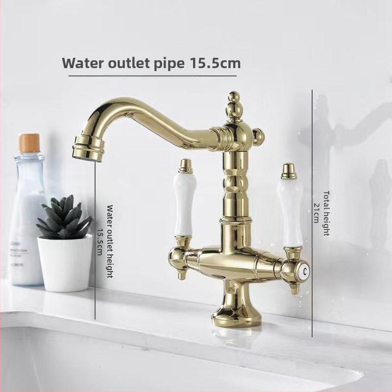 Virtuvės plautuvės čiaupas, dvigubo klasikinio dizaino, varinis korpusas, keramikos vožtuvas, įėjimas/išėjimas G1/2