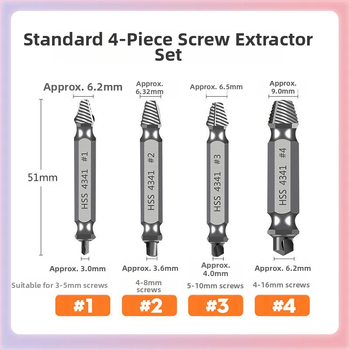 S2 Διπλοκεφαλος Εξαγωγεας Βιδων – Σετ 4 Τεμαχίων, Χάλυβας για Λωρίδες (bearing steel), Μετρικοί και Ιντσικοί Μεγεθοι, Για Οικιακή Χρήση