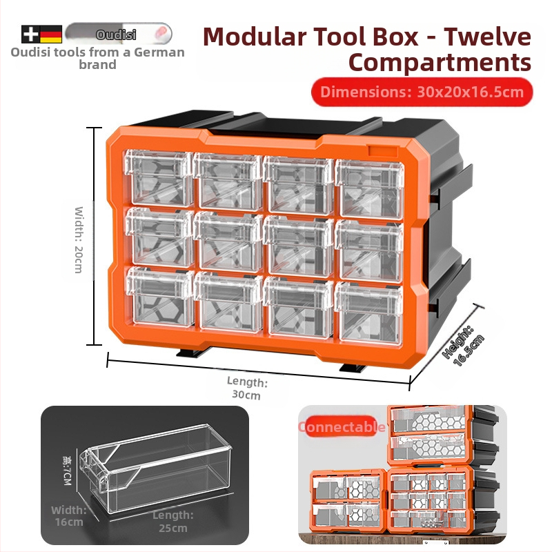 Dėžutės tipo mažų detalių organizatorius su skiriamaisiais, PVC, sienelės storis 3 mm, su dangteliu