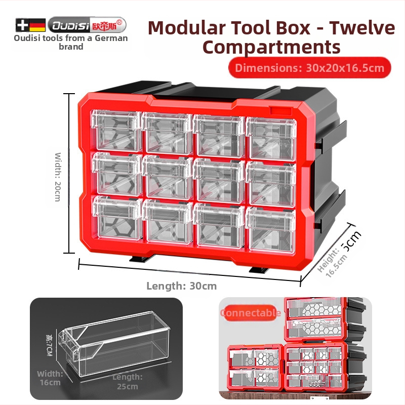 Dėžutės tipo mažų detalių organizatorius su skiriamaisiais, PVC, sienelės storis 3 mm, su dangteliu