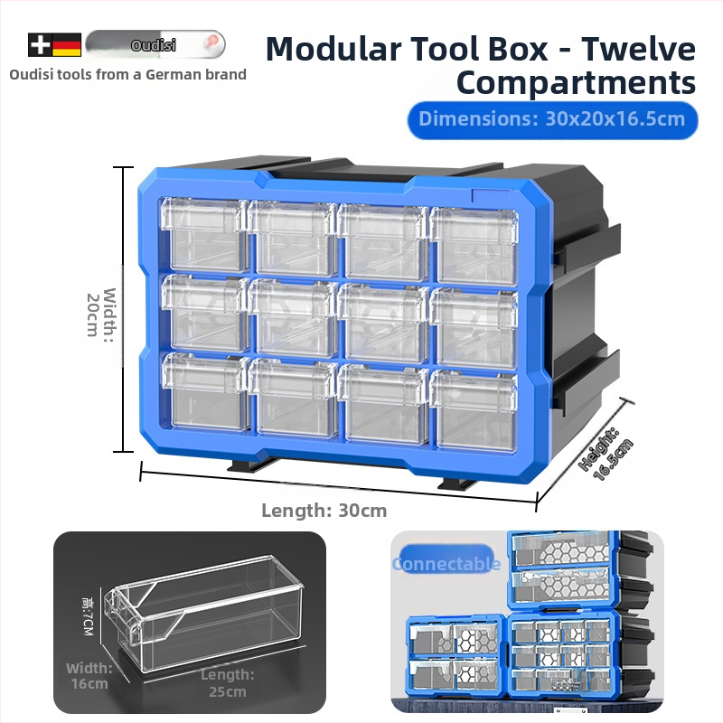 Dėžutės tipo mažų detalių organizatorius su skiriamaisiais, PVC, sienelės storis 3 mm, su dangteliu