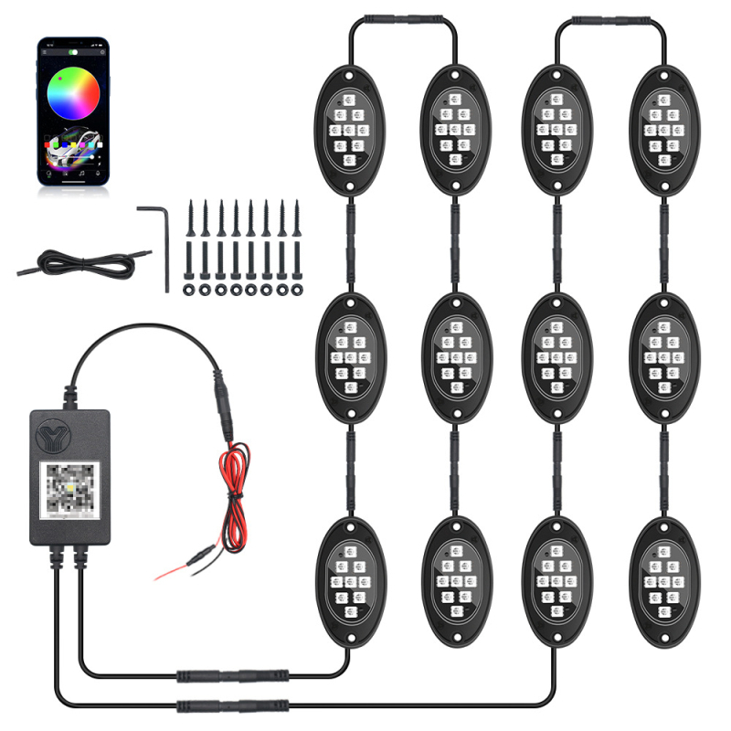 Lumină ambientală RGB pentru șasiul mașinii cu ritm muzical – model B119, 12V, 5W, universal