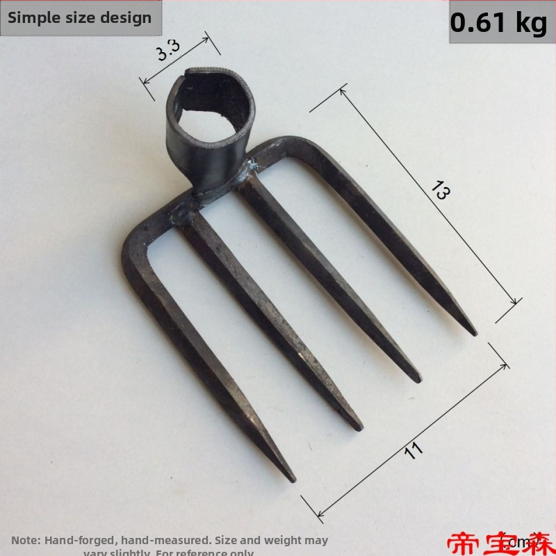 Ръчно ковано четиризъбно гребло, железно за кал, за градина и стопанство