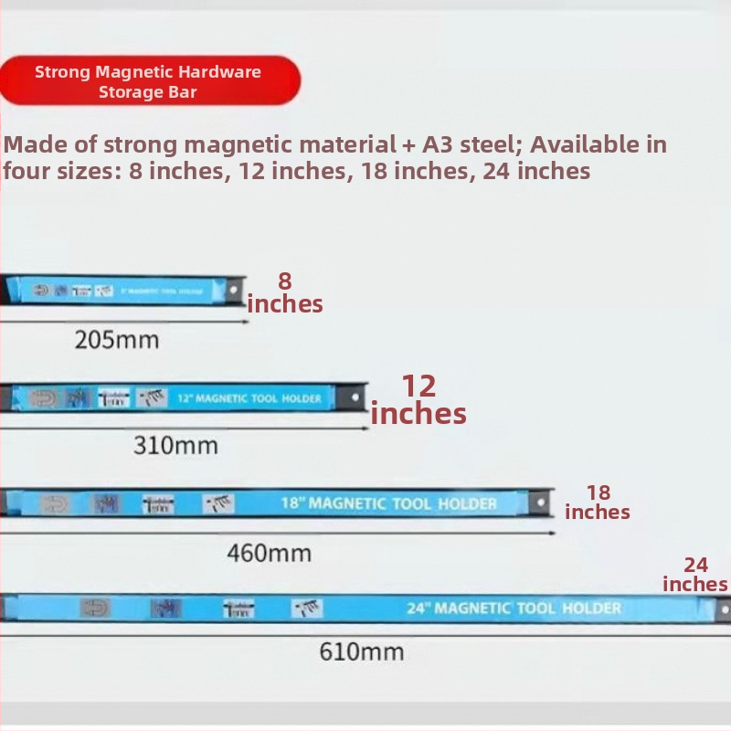 Μαγνητική βάση εργαλείων για οικιακή και κουζίνα με μαγνήτες υψηλής ισχύος; μοντέλα: 8in/20cm έξι φορές μεγαλύτερη μαγνητική βάση, 6in/16cm κοινή μαγνητική βάση, 12in/31cm έξι φορές μεγαλύτερη μαγνητική βάση, 18in/45cm.