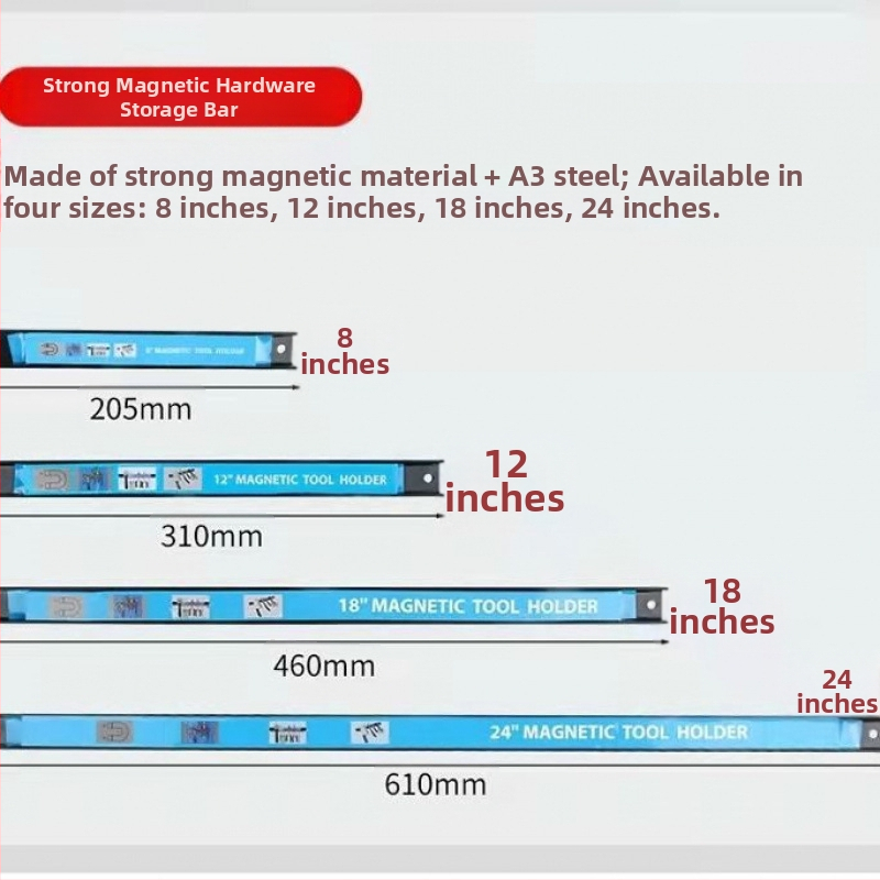 Μαγνητική βάση εργαλείων για οικιακή και κουζίνα με μαγνήτες υψηλής ισχύος; μοντέλα: 8in/20cm έξι φορές μεγαλύτερη μαγνητική βάση, 6in/16cm κοινή μαγνητική βάση, 12in/31cm έξι φορές μεγαλύτερη μαγνητική βάση, 18in/45cm.