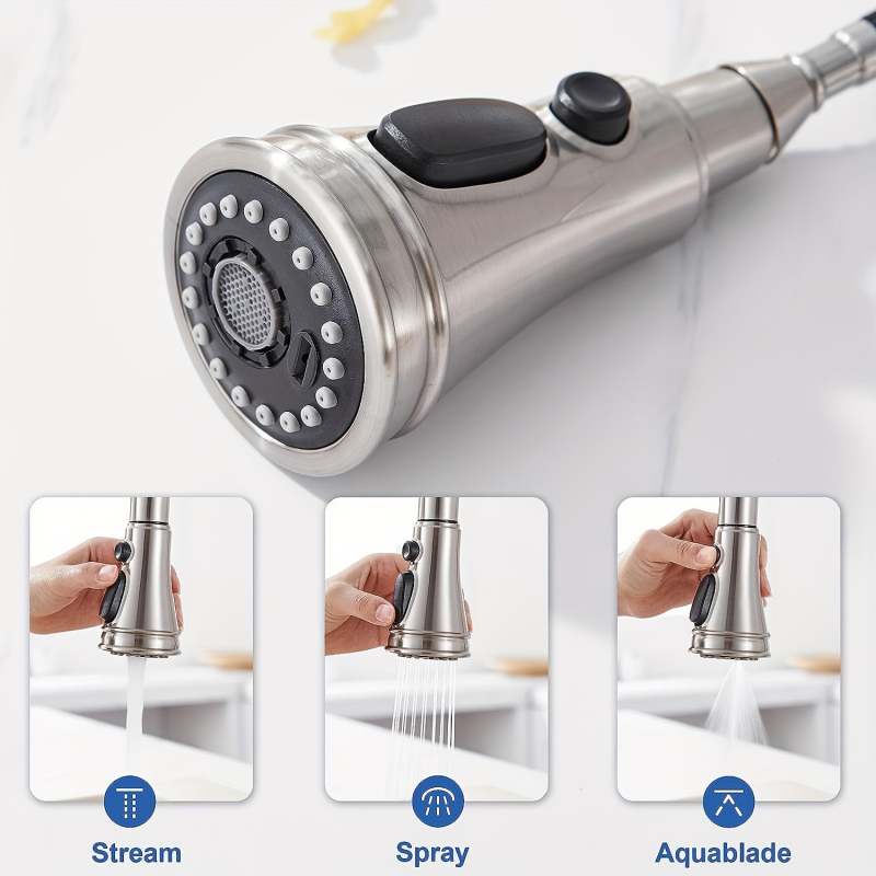 Konyhai kihúzható sprayfej — ABS anyag, egyszemélyes felépítés, spirálisan nyíló, kerámia korongos szeleptest, elektroplattolt felület, modern minimalista stílus