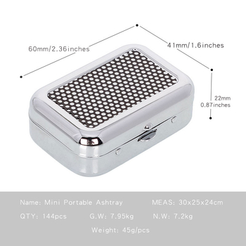 Kis hordozható fém hamutál tárolóval és nyomtatott logóval, 144 darabos csomag