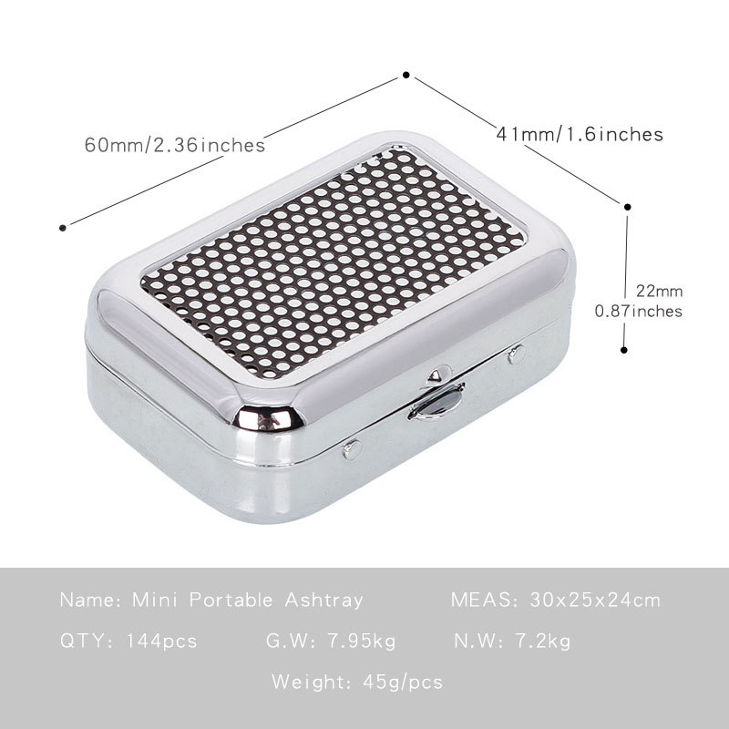 Kis hordozható fém hamutál tárolóval és nyomtatott logóval, 144 darabos csomag