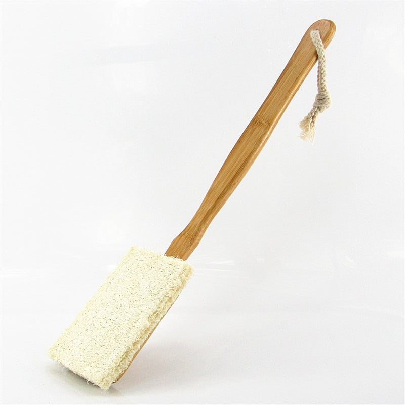 Ilgą rankeną turinti nuimama loofah vonios šepetėlis
