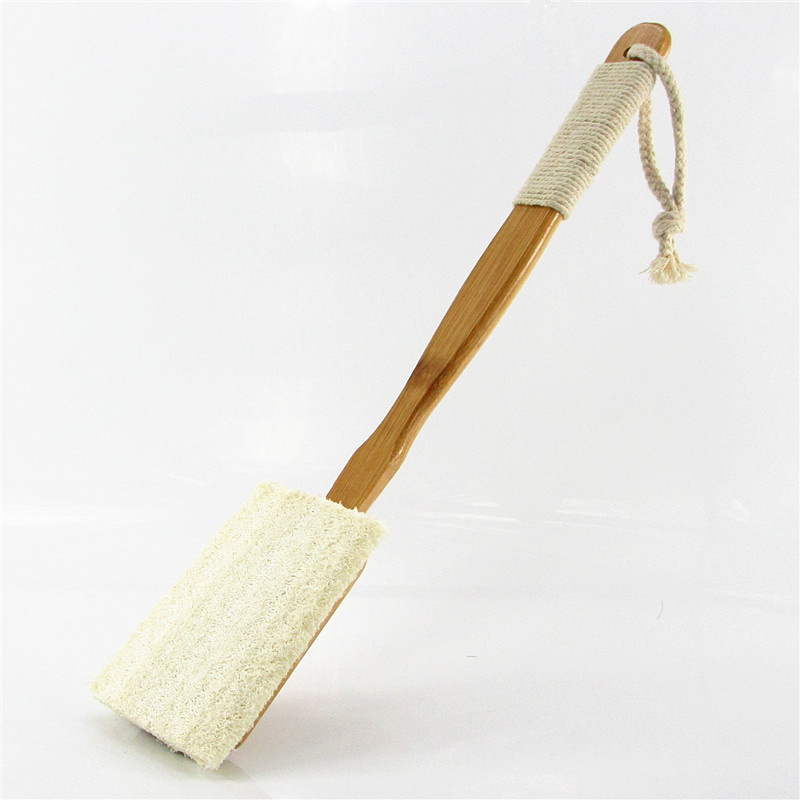 Ilgą rankeną turinti nuimama loofah vonios šepetėlis