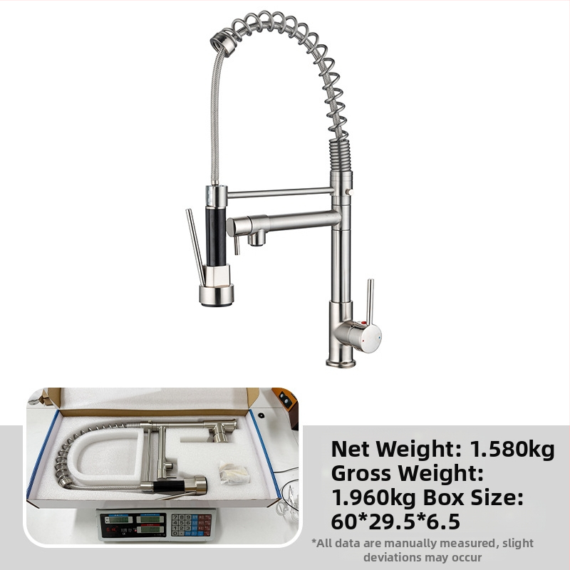 Kuhinjski faucet s izvlačnim crijevom i oprugom, topla i hladna voda, 360° okretna mlaznica