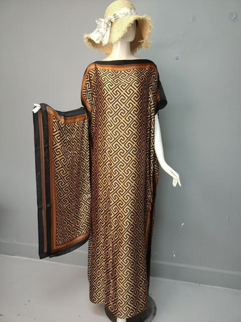 Rochie abaya musulmană, satin-imitație de mătase, poliester, conținut 95%+, imprimare, mâneci trei sferturi
