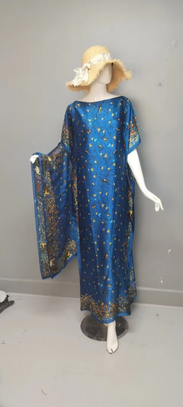 Rochie abaya musulmană, satin-imitație de mătase, poliester, conținut 95%+, imprimare, mâneci trei sferturi