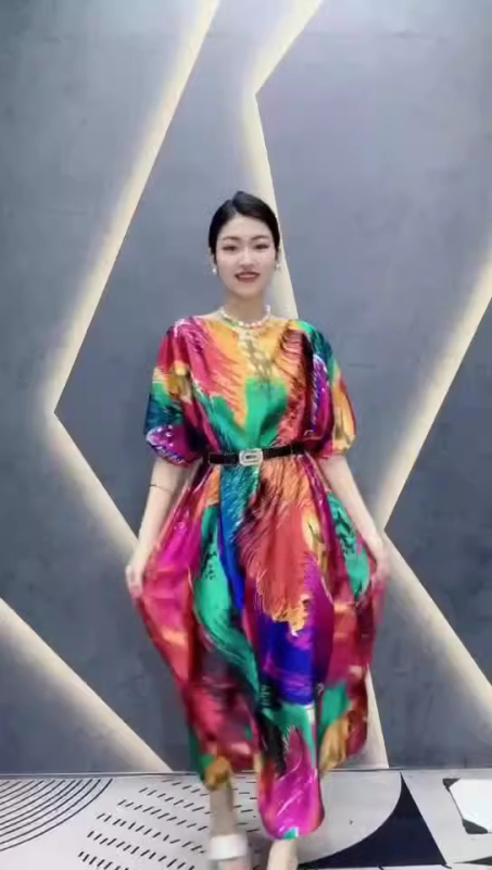 Rochie abaya musulmană, satin-imitație de mătase, poliester, conținut 95%+, imprimare, mâneci trei sferturi