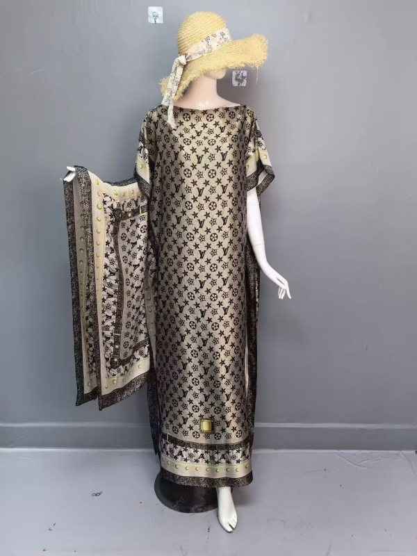 Rochie abaya musulmană, satin-imitație de mătase, poliester, conținut 95%+, imprimare, mâneci trei sferturi