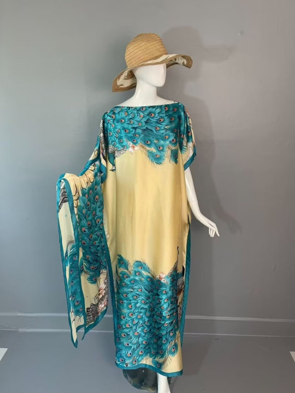 Rochie abaya musulmană, satin-imitație de mătase, poliester, conținut 95%+, imprimare, mâneci trei sferturi