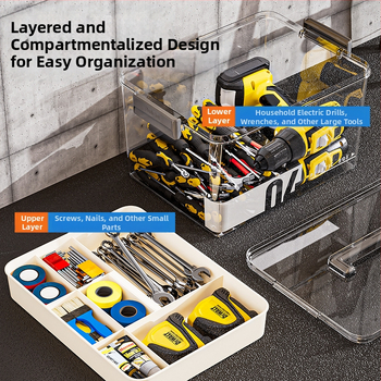 Κουτί εργαλείων από PET, με διαχωριστικά, διαφανές διπλού επιπέδου αποθήκευσης, 35 L χωρητικότητα, μοντέλο MM-8001