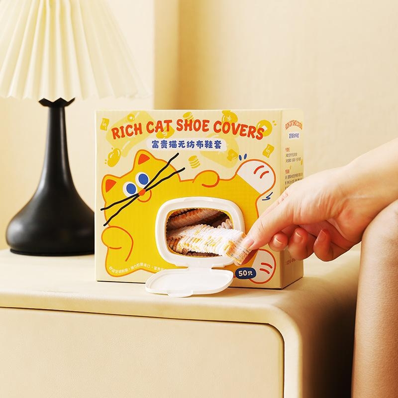 Κάλυμματα παπουτσιών για οικιακή χρήση, παχύ μη υφαντό ύφασμα, μιας χρήσης, εσωτερικοί χώροι, με σχέδιο γάτας