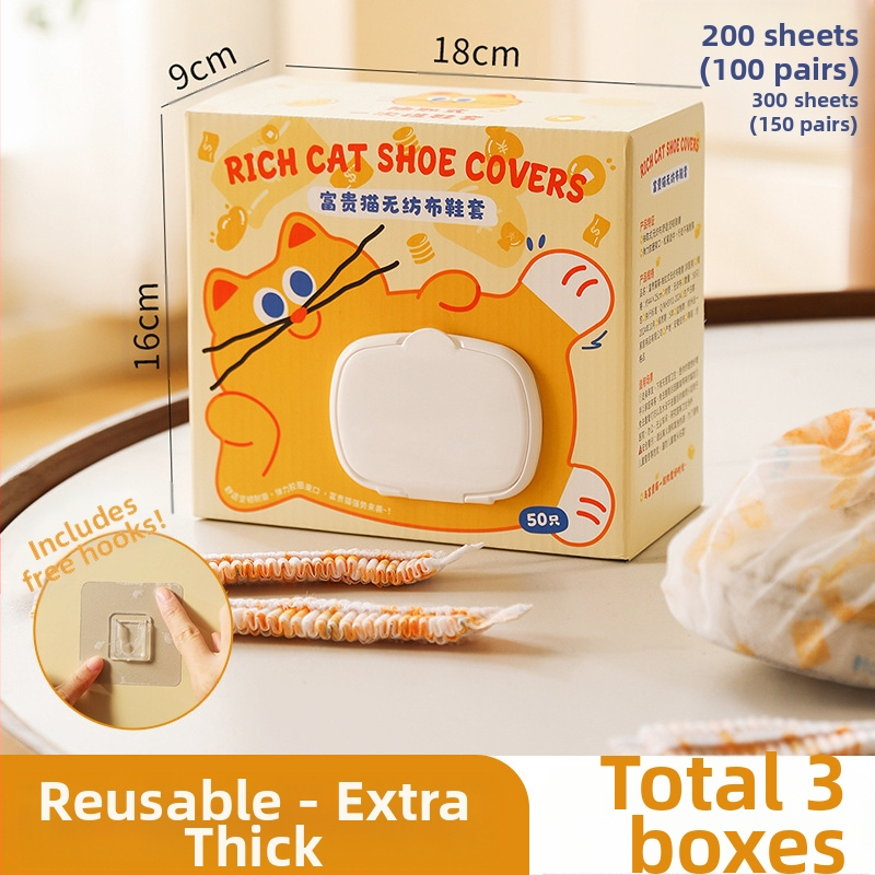 Κάλυμματα παπουτσιών για οικιακή χρήση, παχύ μη υφαντό ύφασμα, μιας χρήσης, εσωτερικοί χώροι, με σχέδιο γάτας