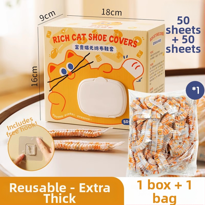 Κάλυμματα παπουτσιών για οικιακή χρήση, παχύ μη υφαντό ύφασμα, μιας χρήσης, εσωτερικοί χώροι, με σχέδιο γάτας
