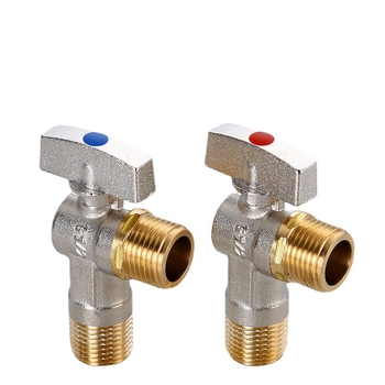 Месингов ъглов вентил за вграждане с голям поток и шаров клапан, за топла и студена вода; модел YLF1325; работно налягане 0.8 MPa; Ø20 мм; монтаж в стената; подходящ за тоалетни и бойлери