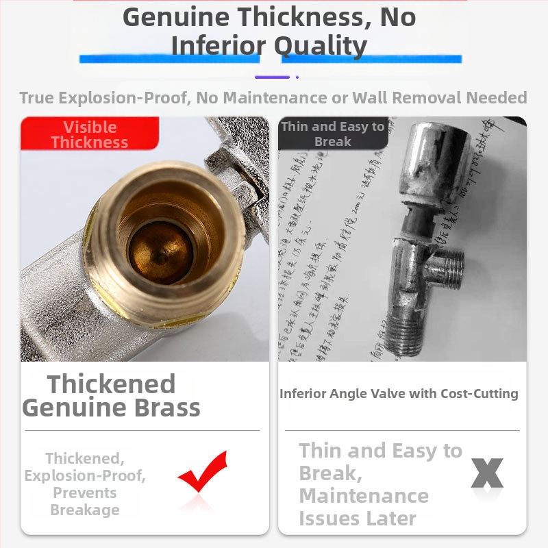 Месингов ъглов вентил за вграждане с голям поток и шаров клапан, за топла и студена вода; модел YLF1325; работно налягане 0.8 MPa; Ø20 мм; монтаж в стената; подходящ за тоалетни и бойлери