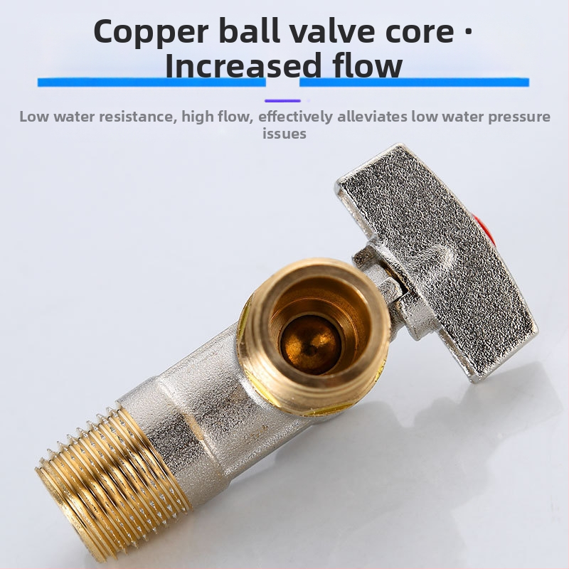 Месингов ъглов вентил за вграждане с голям поток и шаров клапан, за топла и студена вода; модел YLF1325; работно налягане 0.8 MPa; Ø20 мм; монтаж в стената; подходящ за тоалетни и бойлери