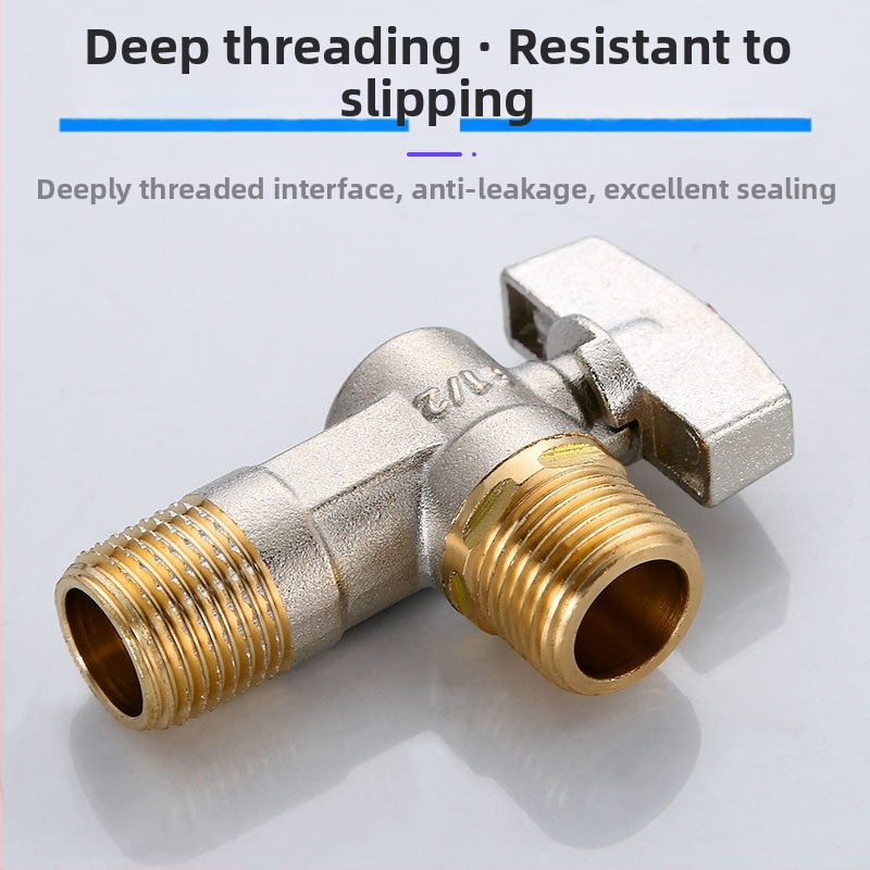 Месингов ъглов вентил за вграждане с голям поток и шаров клапан, за топла и студена вода; модел YLF1325; работно налягане 0.8 MPa; Ø20 мм; монтаж в стената; подходящ за тоалетни и бойлери