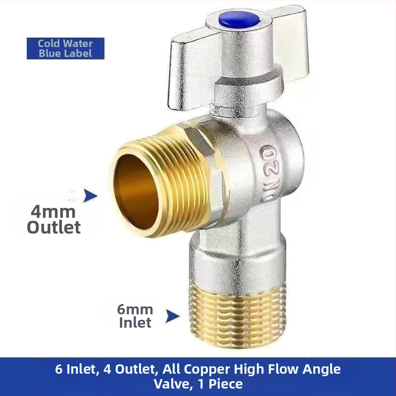 Месингов ъглов вентил за вграждане с голям поток и шаров клапан, за топла и студена вода; модел YLF1325; работно налягане 0.8 MPa; Ø20 мм; монтаж в стената; подходящ за тоалетни и бойлери