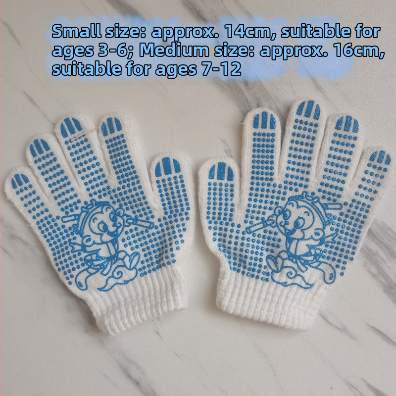 Vaikų medvilninės apsauginės pirštinės, neslystančios, cartoon stiliaus, skirtos sodininkystei ir lengvoms užduotims, amžius 3-12 metų
