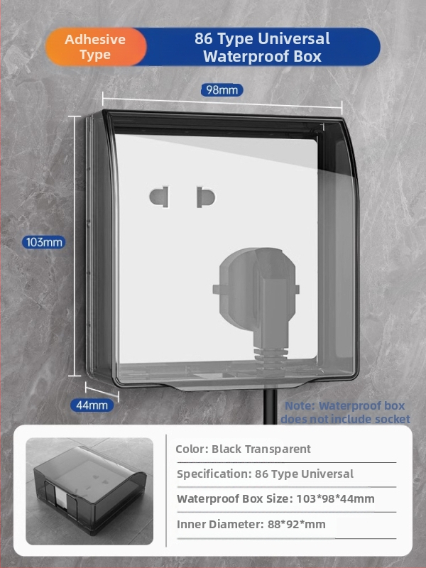 86 tipo jungiklio ir kištuko vandeniui atsparus dangtelis vonios kambariui, skaidrus, lipnus montavimas