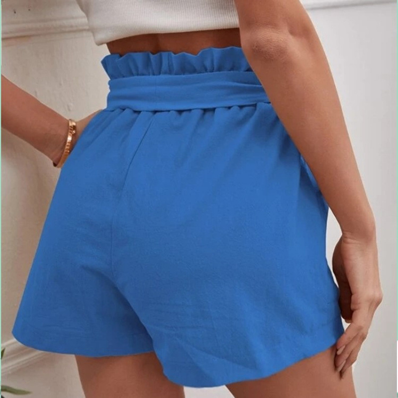 Pantaloni casual cu buzunare, talie înaltă, croială lejeră, lungime trei sferturi, amestec bumbac-lin
