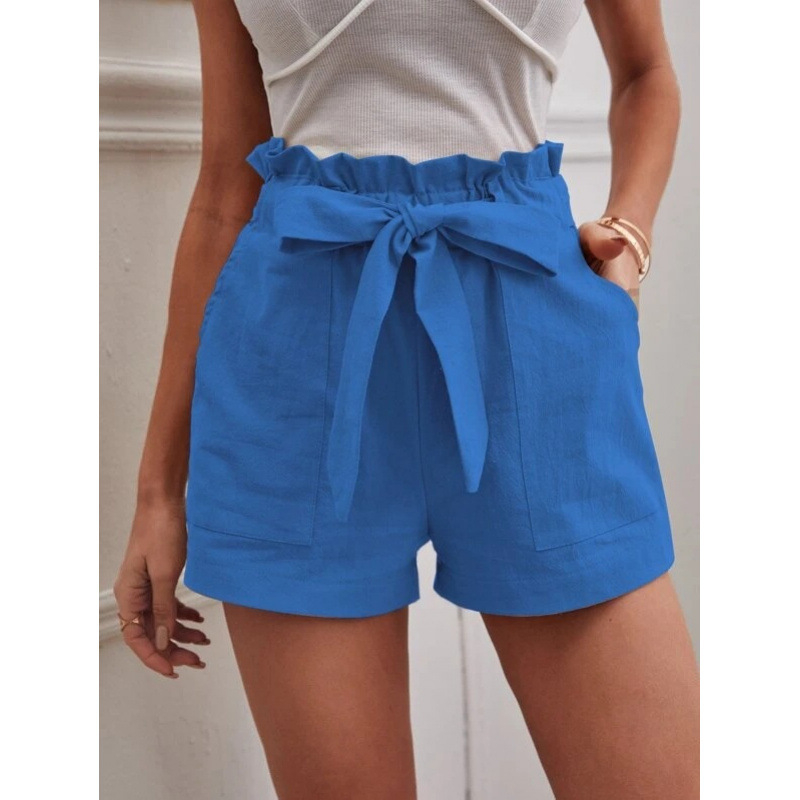Pantaloni casual cu buzunare, talie înaltă, croială lejeră, lungime trei sferturi, amestec bumbac-lin