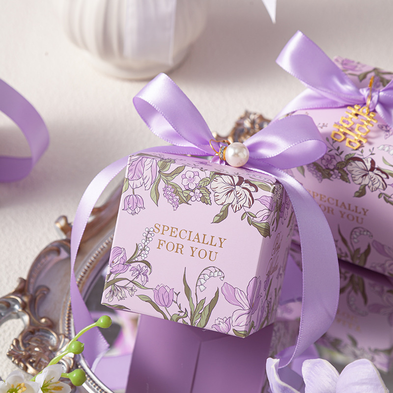 Vestuvinė saldainių dėžutė – Europos gėlių dizainas, popieriaus medžiaga, lengvas prabangos stilius