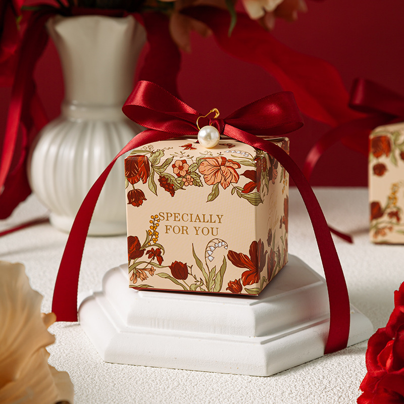 Vestuvinė saldainių dėžutė – Europos gėlių dizainas, popieriaus medžiaga, lengvas prabangos stilius