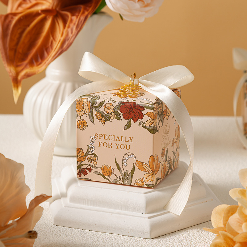 Vestuvinė saldainių dėžutė – Europos gėlių dizainas, popieriaus medžiaga, lengvas prabangos stilius