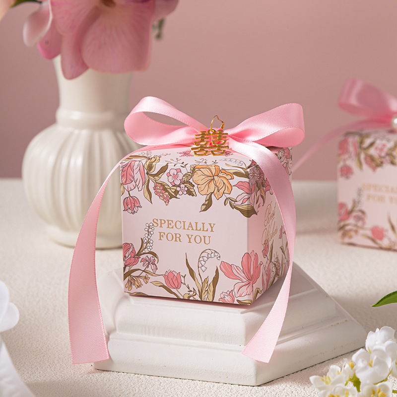 Vestuvinė saldainių dėžutė – Europos gėlių dizainas, popieriaus medžiaga, lengvas prabangos stilius