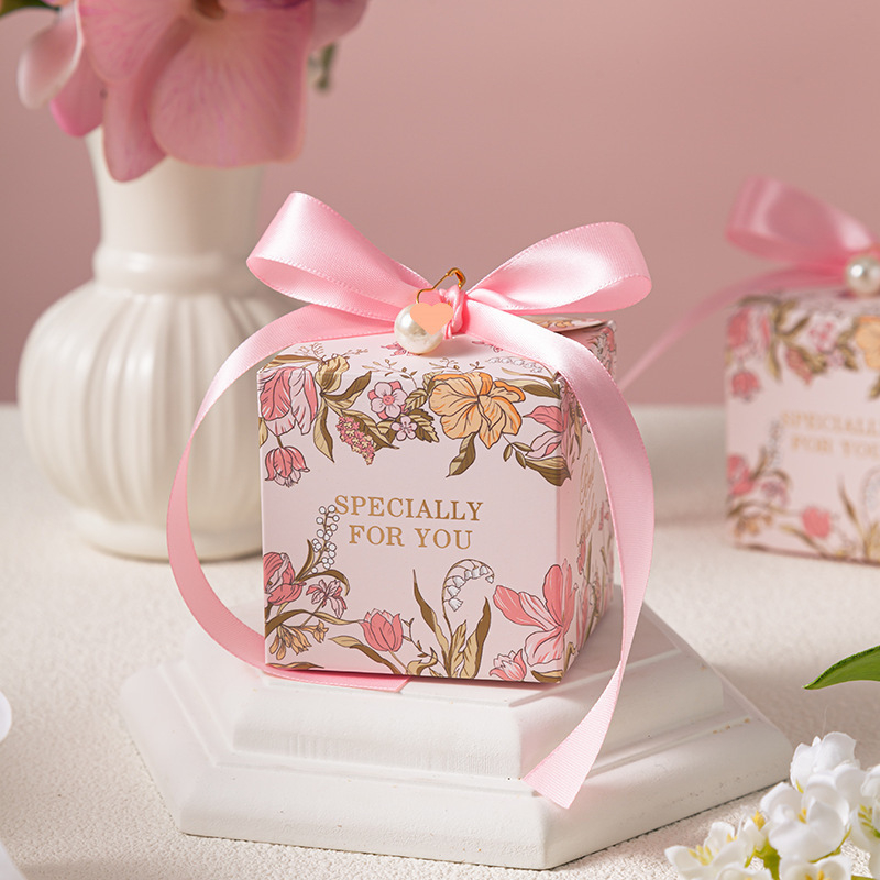 Vestuvinė saldainių dėžutė – Europos gėlių dizainas, popieriaus medžiaga, lengvas prabangos stilius