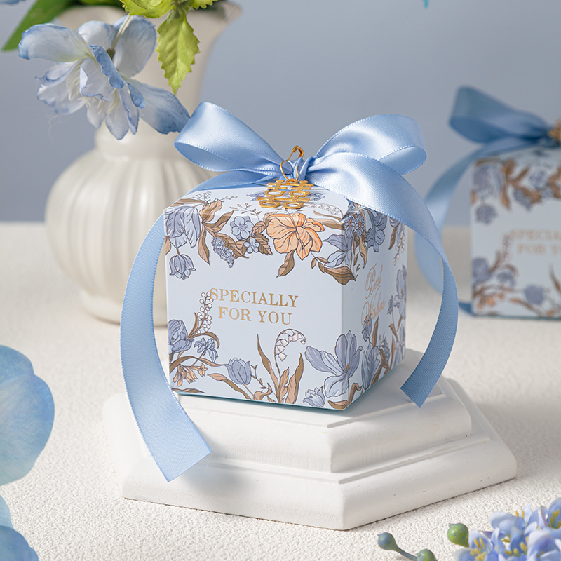 Vestuvinė saldainių dėžutė – Europos gėlių dizainas, popieriaus medžiaga, lengvas prabangos stilius