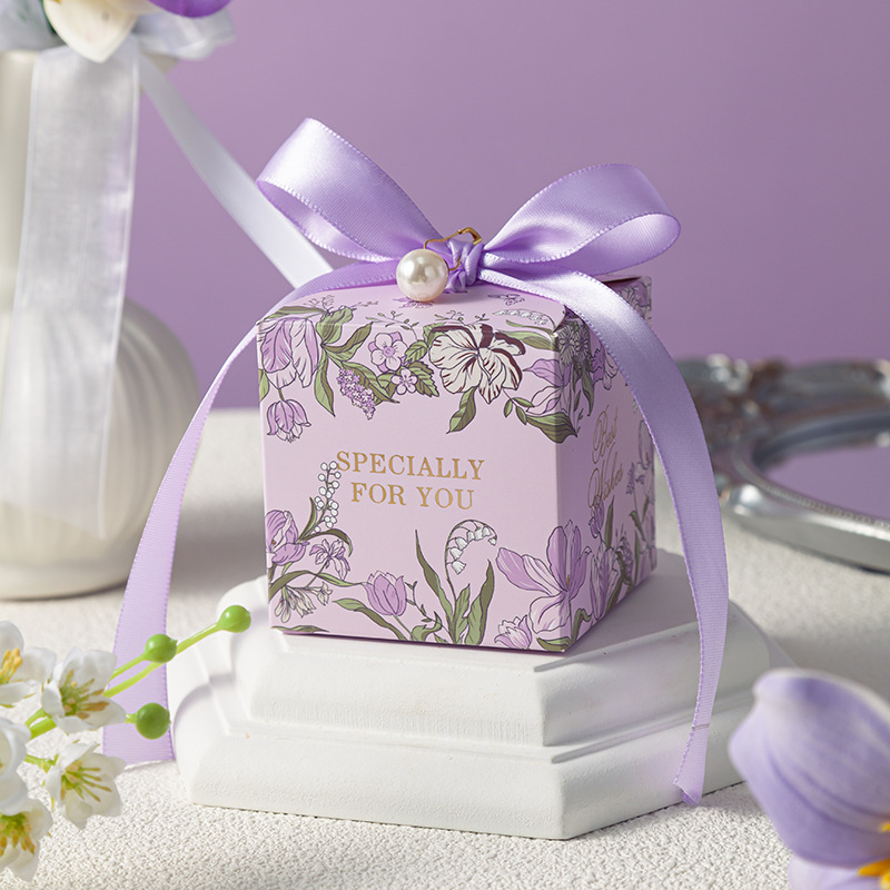 Vestuvinė saldainių dėžutė – Europos gėlių dizainas, popieriaus medžiaga, lengvas prabangos stilius