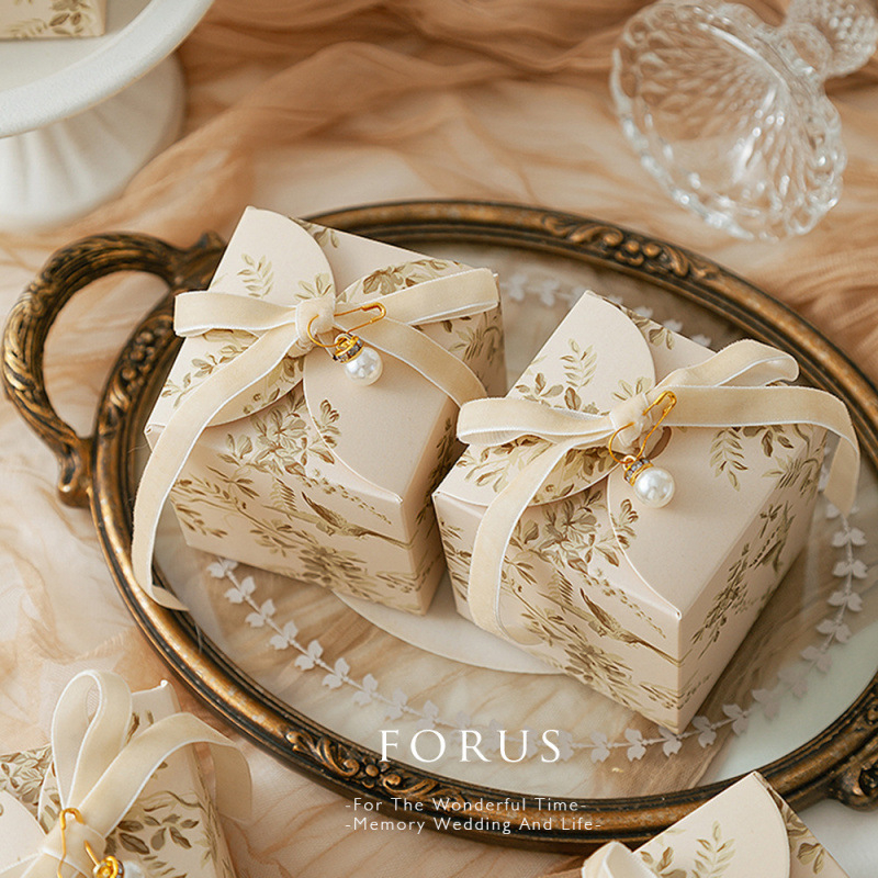 Vestuvinė saldainių dėžutė – Europos gėlių dizainas, popieriaus medžiaga, lengvas prabangos stilius