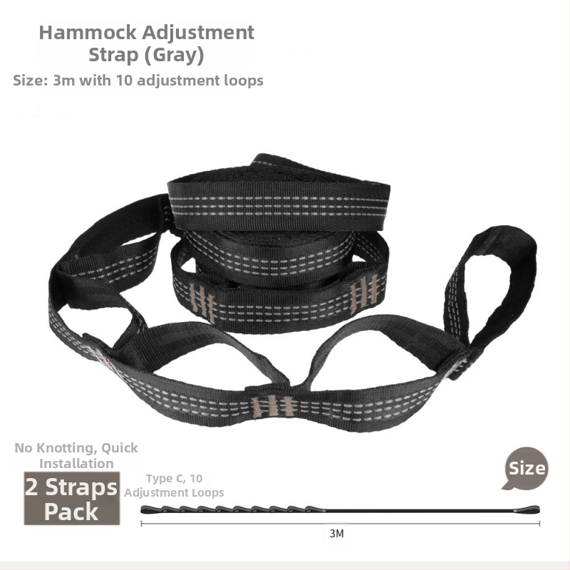 Hamakų diržai - reguliuojami, greitas montavimas, aukštos tvirtumo poliesteris, įtrauktos 2 sagtelės, nešiojami