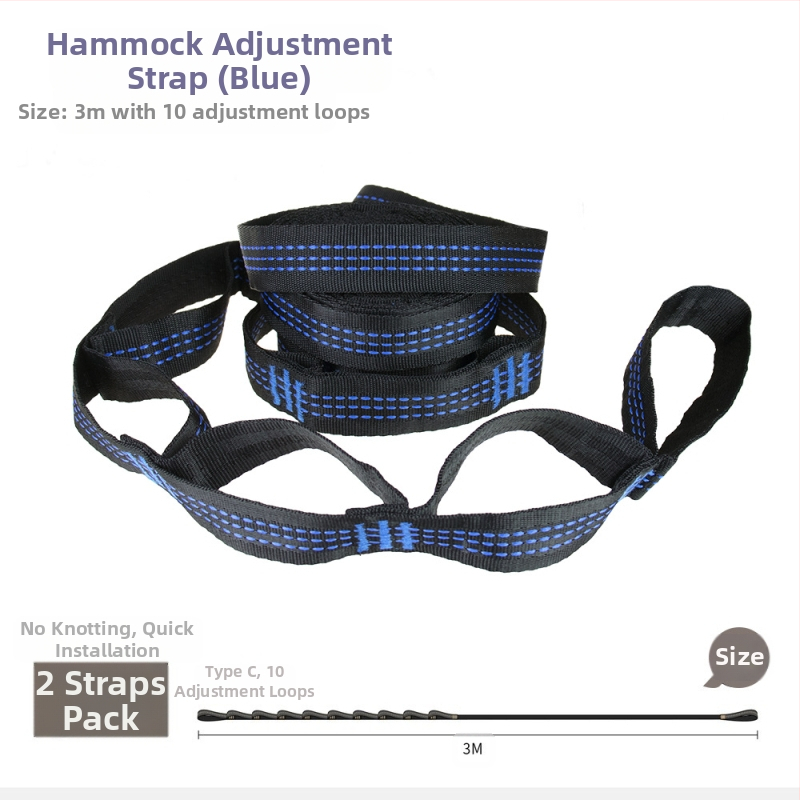Hamakų diržai - reguliuojami, greitas montavimas, aukštos tvirtumo poliesteris, įtrauktos 2 sagtelės, nešiojami
