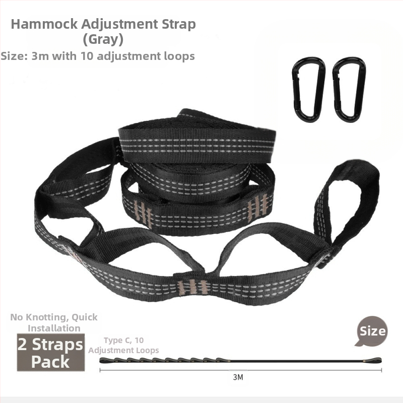 Hamakų diržai - reguliuojami, greitas montavimas, aukštos tvirtumo poliesteris, įtrauktos 2 sagtelės, nešiojami