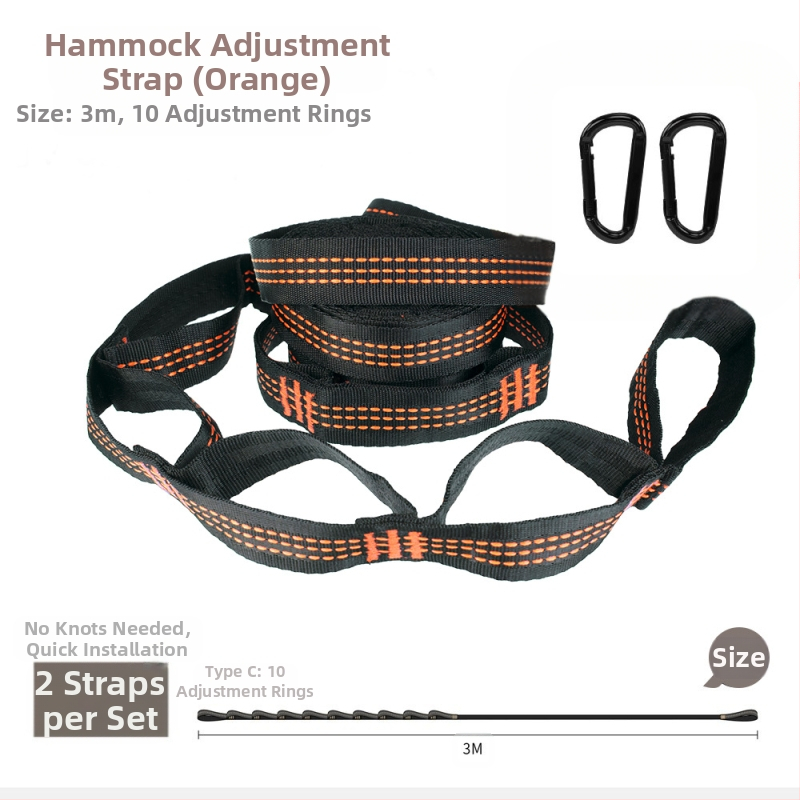 Hamakų diržai - reguliuojami, greitas montavimas, aukštos tvirtumo poliesteris, įtrauktos 2 sagtelės, nešiojami